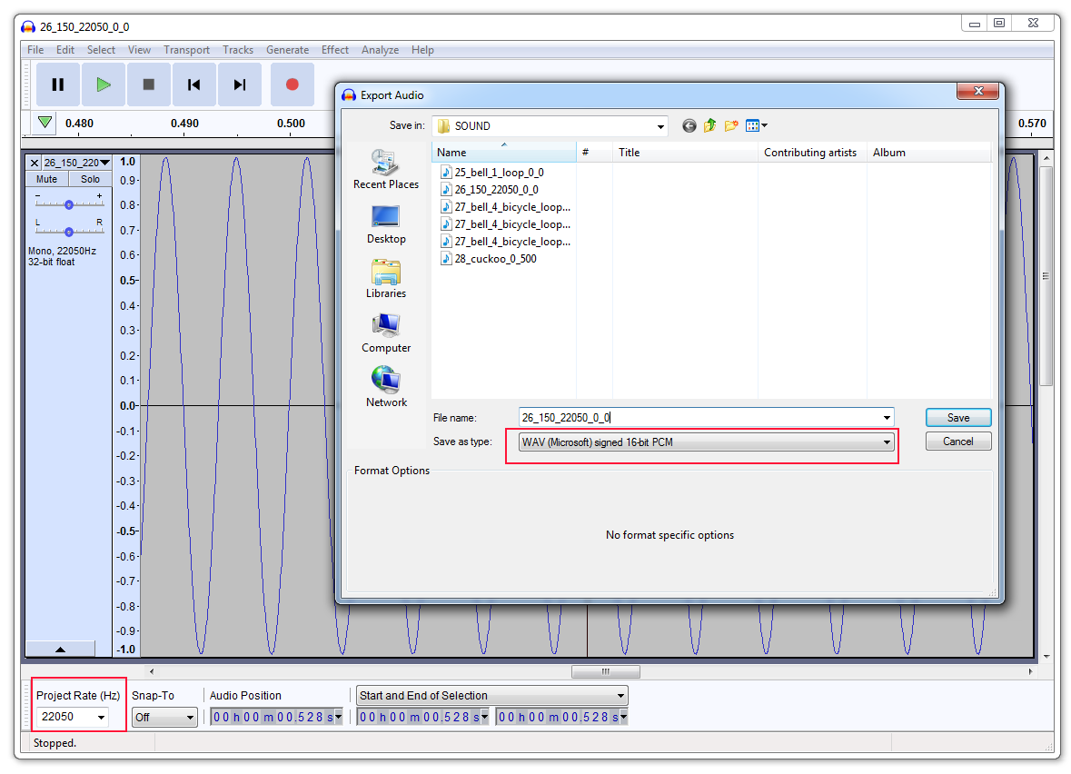 Как сохранить аудиофайл для Alarm Button в Audacity